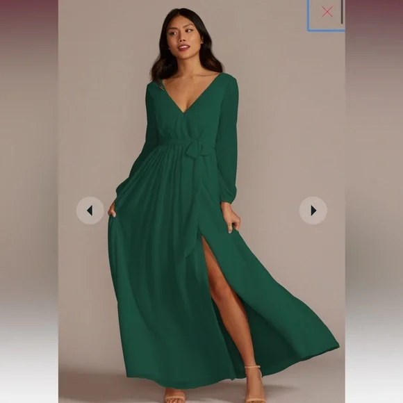David's Bridal | Dresses | Long Sleeve Chiffon Bridesmaid Dress With Slit |  Poshmark